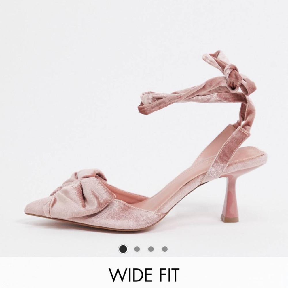 ASOS Blush Pink Velvet Bow Heels Shoes Size 5